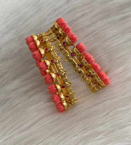Antique gold tone pink tulip beaded bangles fits(2.4 for 2.6) dj-55160