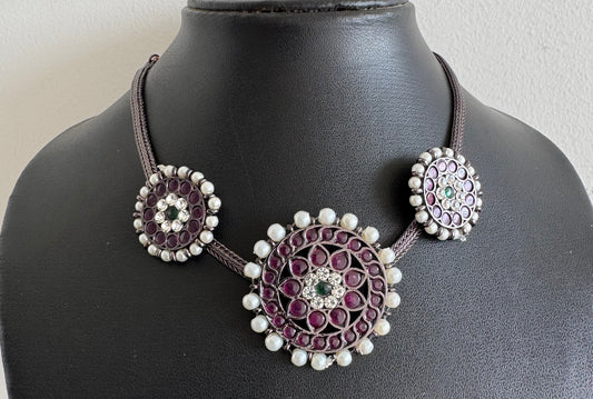 Black finish precious kemp-green pearl round necklace dj-52280