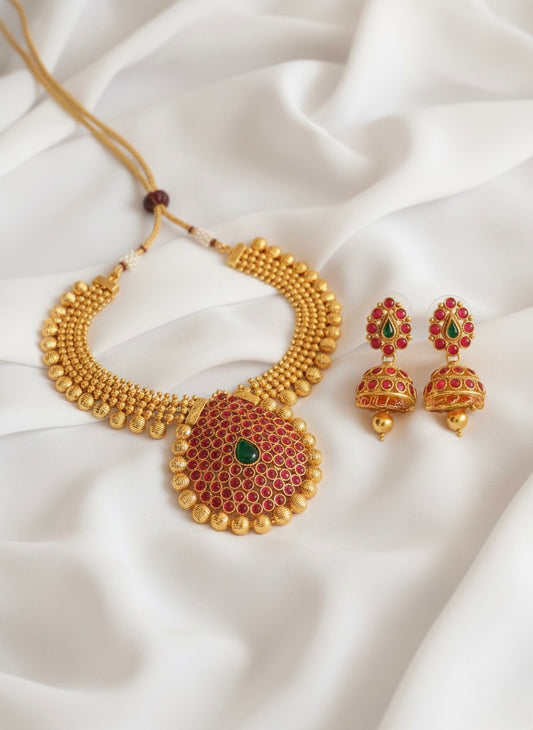 Antique gold tone Kemp-green Necklace Set-dj17557