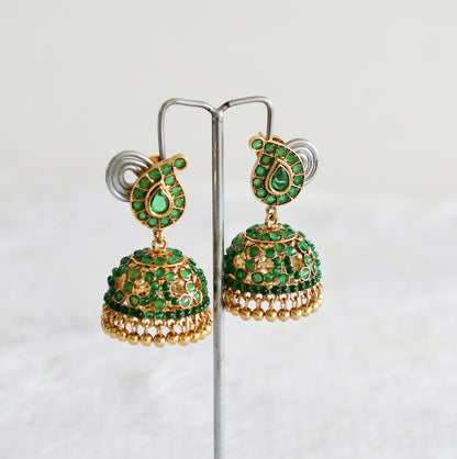 Antique gold tone green mango peacock jhumkka dj-51866