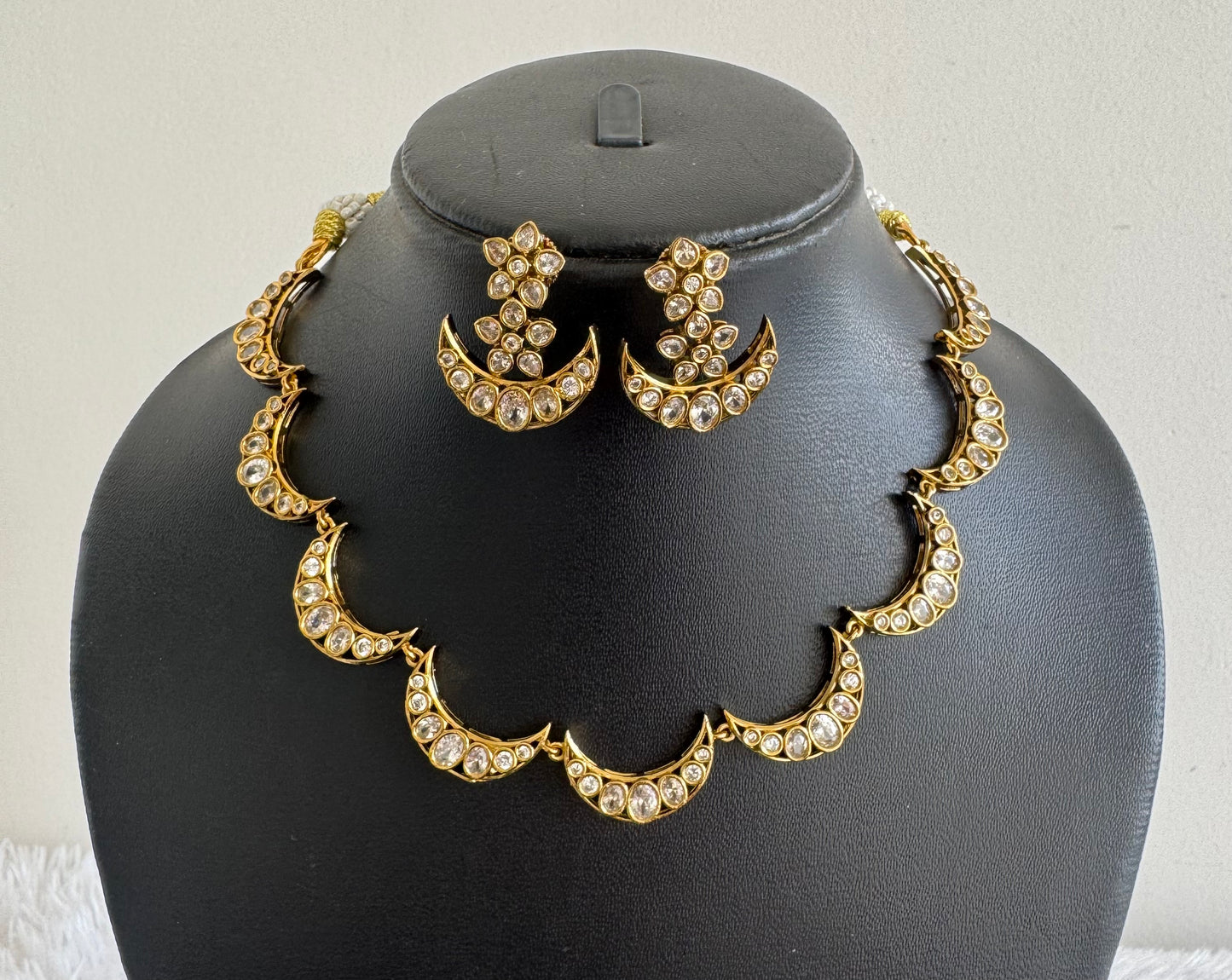 Antique gold tone cz white moon necklace set dj-52119