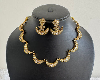 Antique gold tone cz white moon necklace set dj-52119