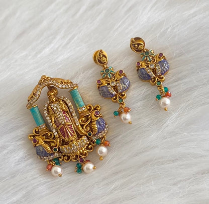 Antique gold tone Ma Meenakshi meenakari pendant set dj-54993