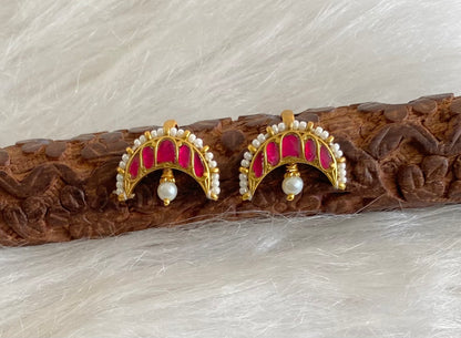 Gold tone pink kundan jadau moon bugadi earrings dj-54595