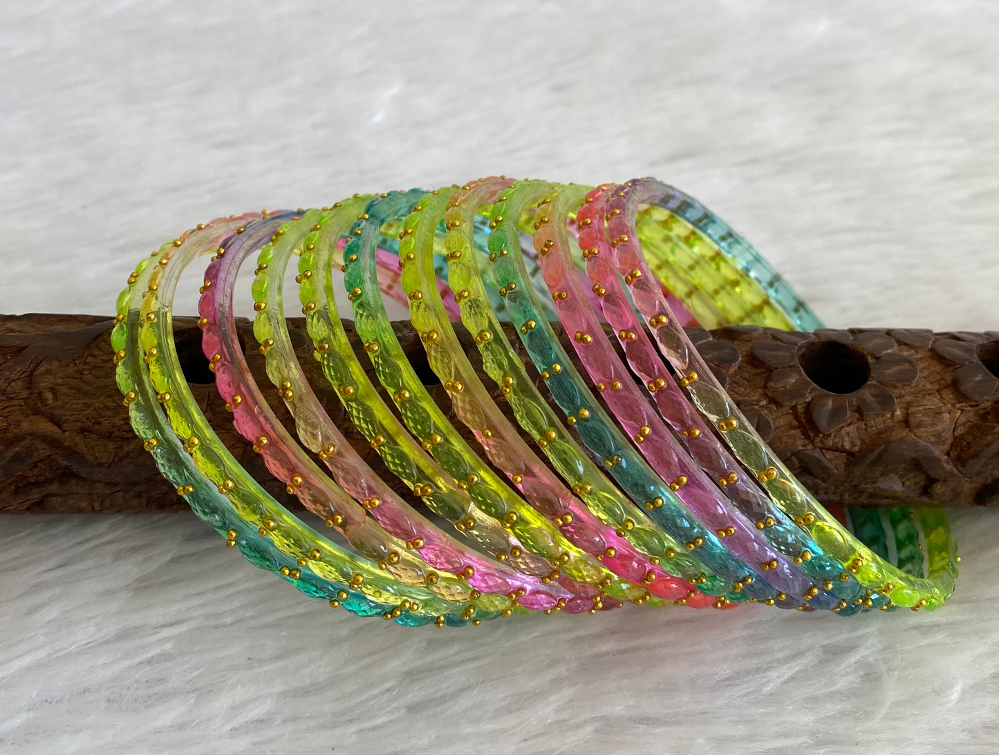 Set of 12 multi color glass bangles(2.12) dj-52789