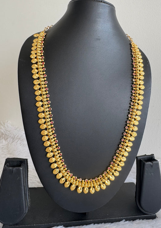 Gold look alike kerala style ad pink feather haar dj-51636