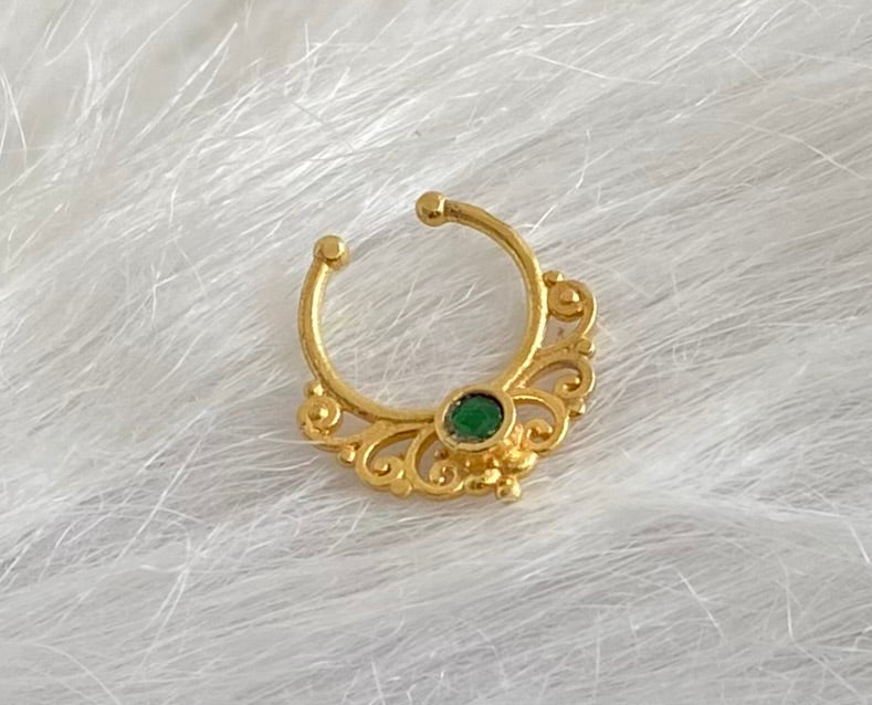 Gold tone green stone nose pin/bulakku dj-53783