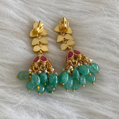 Gold tone kemp stone kundan jadau green beaded jhumkka  dj-54587