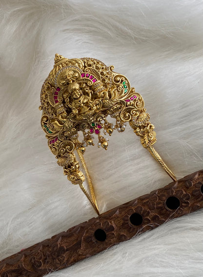 Antique gold tone kemp-green-white stone lakshmi peacock vanki/bajuband dj-54480