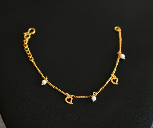 Gold tone pearl heart bracelet dj-51926