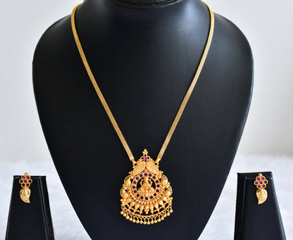 Gold tone pink stone lakshmi necklace set dj-53052