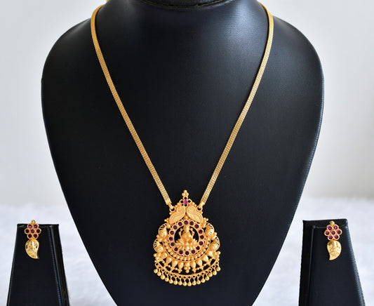 Gold tone pink stone lakshmi necklace set dj-53052
