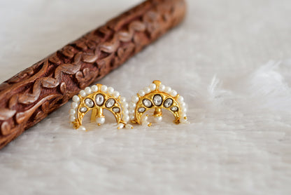 Gold tone white kundan jadau moon bugadi earrings dj-52464