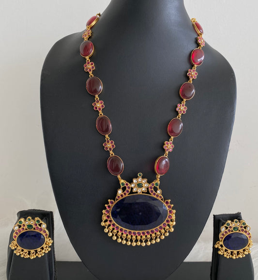 Matte finish marron stone big blue oval peacock pendant short haar set dj-54485