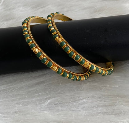 Gold tone green beaded bangles (2.10) dj-53700