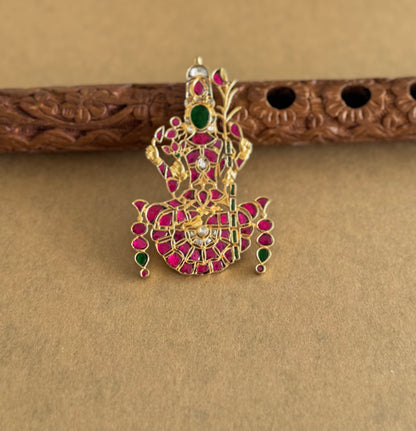 Gold tone pink-green-white kundan jadau Kamakshi pendant dj-51590