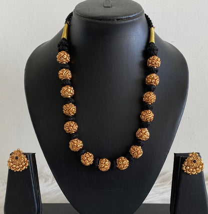 Antique gold tone black thread nakshi beaded necklace set dj-54951
