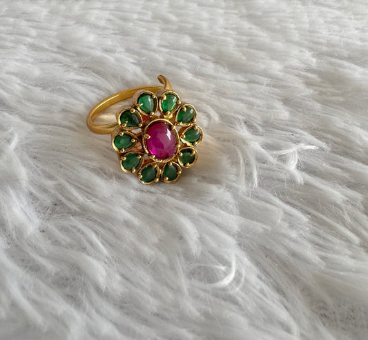 Matte finish kemp-green flower adjustable finger ring dj-51399