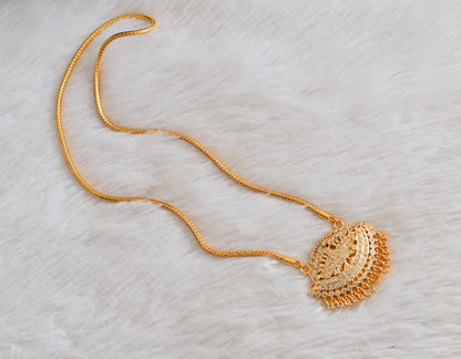 Gold tone AD white-pink peacock pendant with chain dj-53326