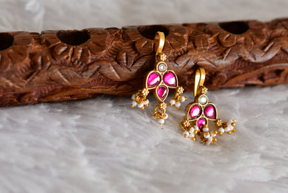 Gold tone pink-white kundan jadau bugadi earrings dj-52490
