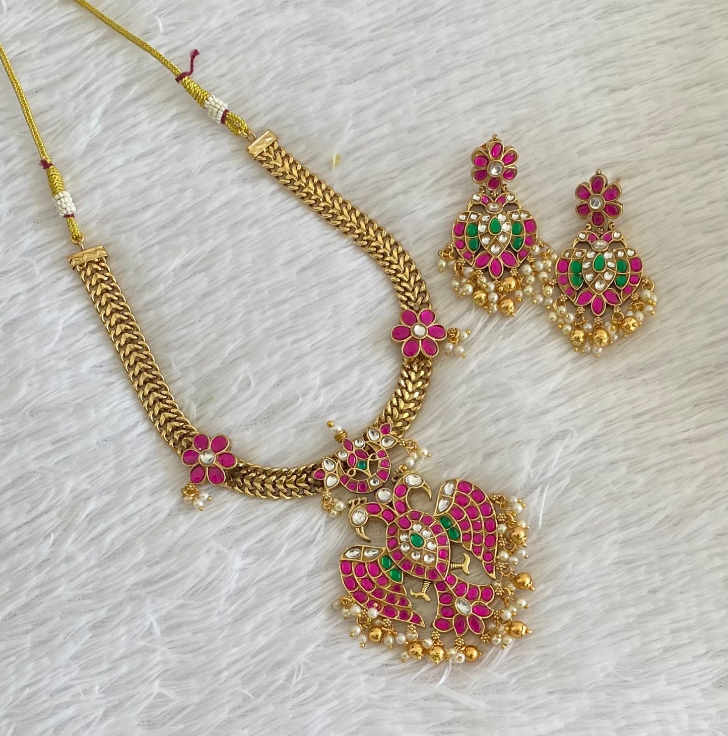 Antique gold tone ganda berunda kundan jadau necklace set dj-54364