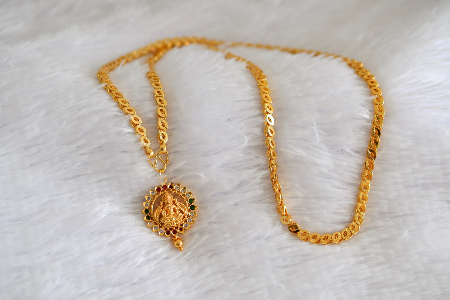 Gold tone 24 inches chain with lakshmi pendant dj-52680