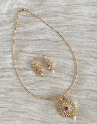 Two tone cz white-pink pearl pendant set with kanti necklace dj-54245