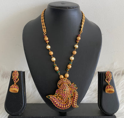 Matte finish kemp-green ganesha pendant short haar set dj-54671