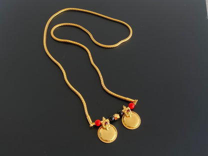 Gold tone 24 inches coral-black beads bottu mangalyam dj-55017