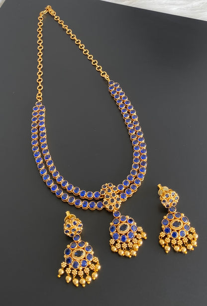 Matte finish blue double layer attigai/necklace set dj-53961
