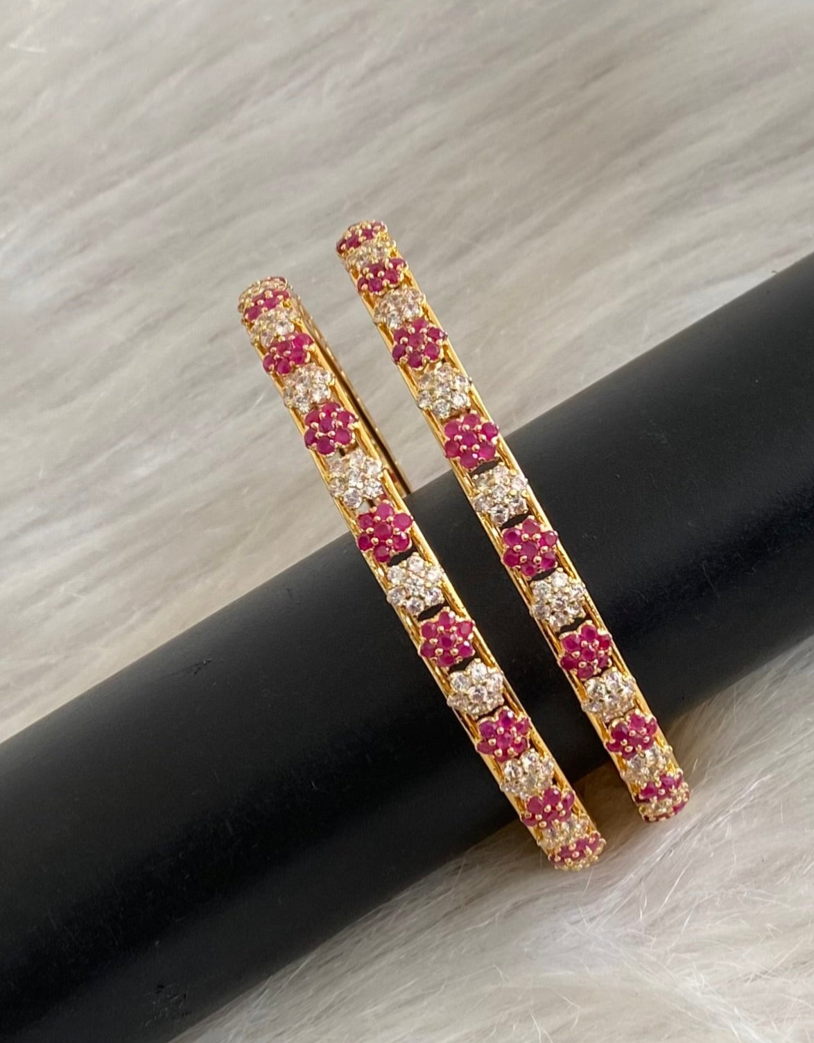 Gold tone ruby white stone nakshatra bangles(2.10) dj-55153