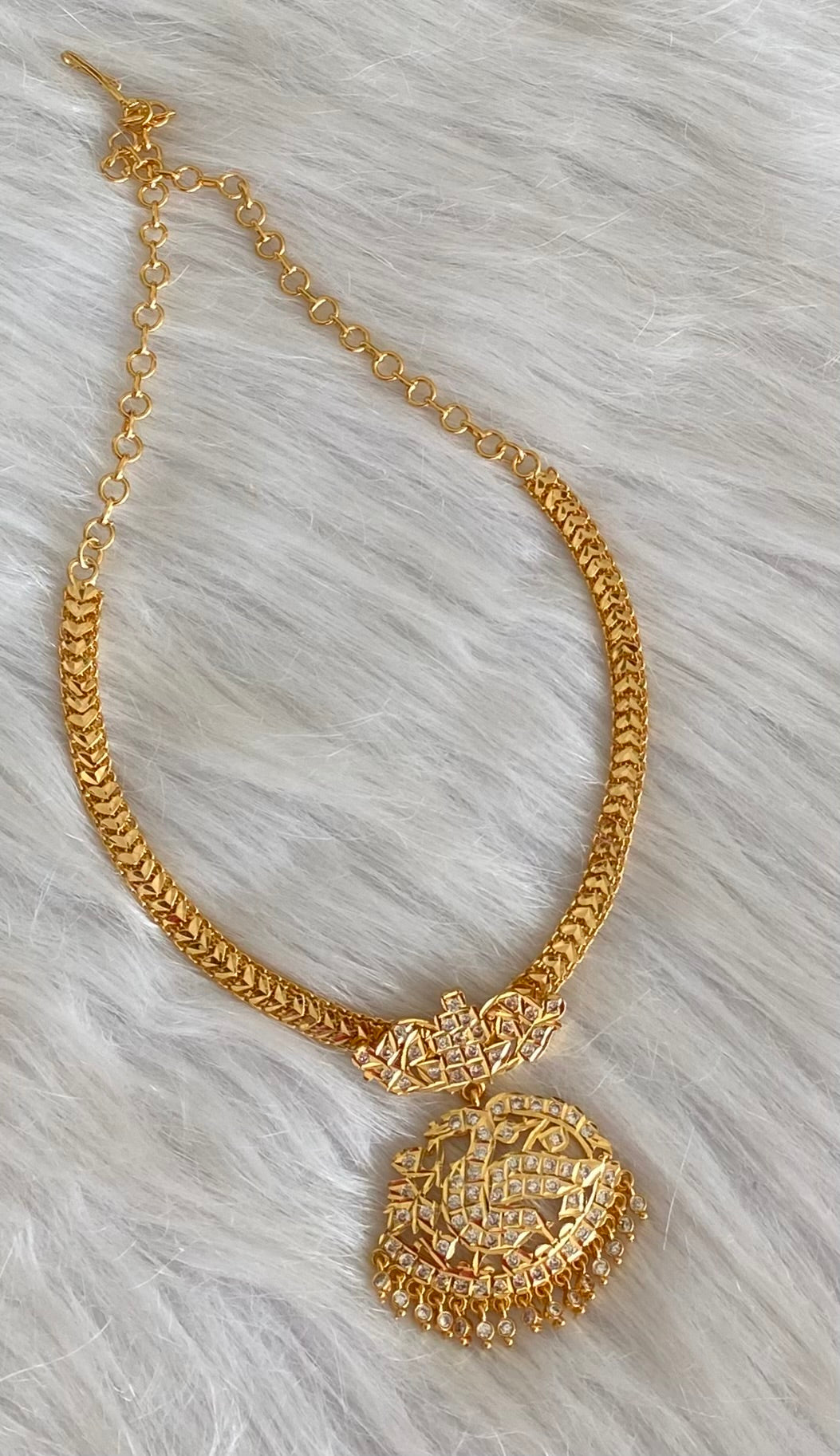 Gold tone south indian AD white swan attigai/necklace dj-53897