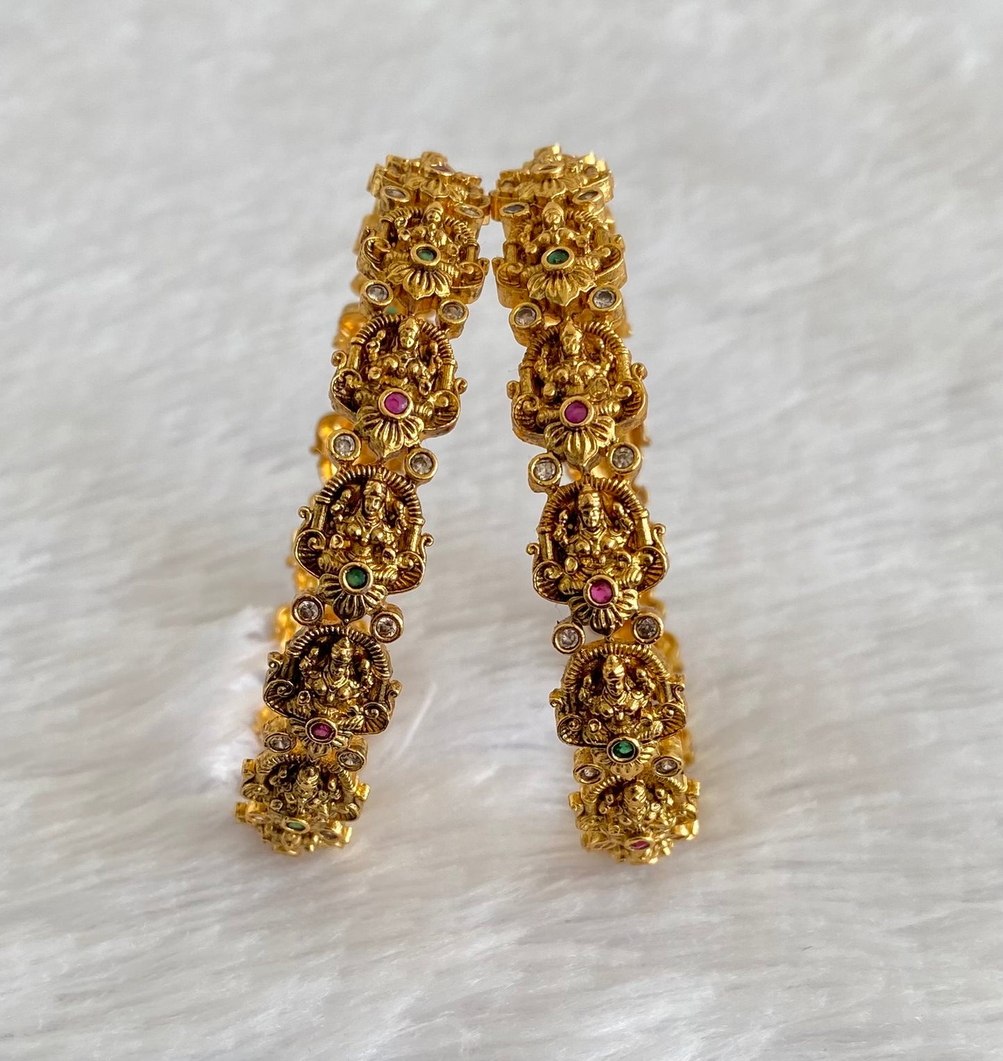 Antique gold tone ruby-green-white stone lakshmi bangles(2.6) dj-53416