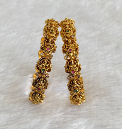 Antique gold tone ruby-green-white stone lakshmi bangles(2.6) dj-53416