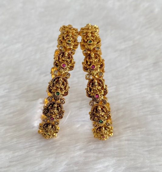 Antique gold tone ruby-green-white stone lakshmi bangles(2.8) dj-53417