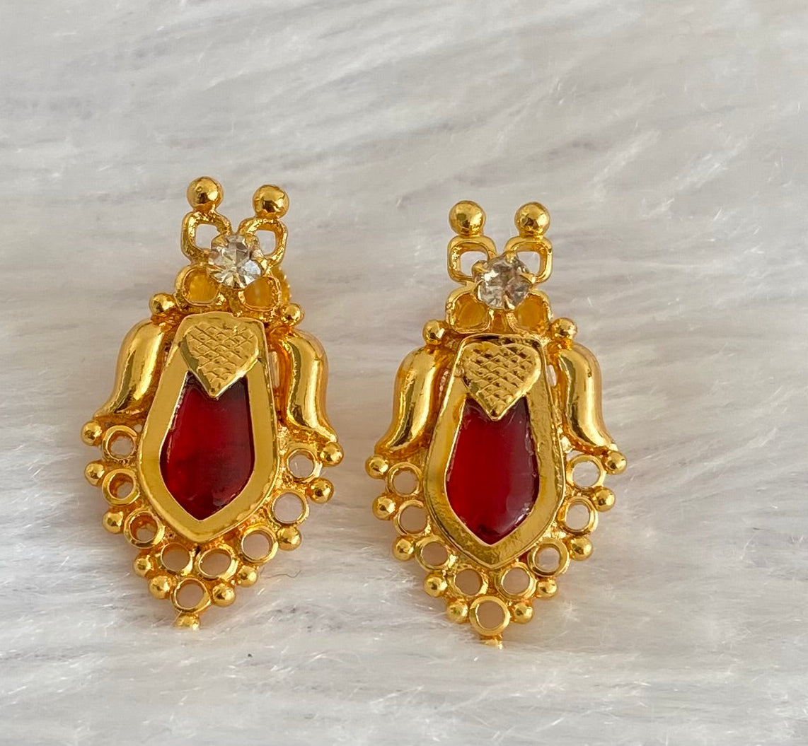 Gold tone red-white stone nagapadam kerala style stud/earrings dj-53117