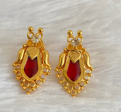 Gold tone red-white stone nagapadam kerala style stud/earrings dj-53117