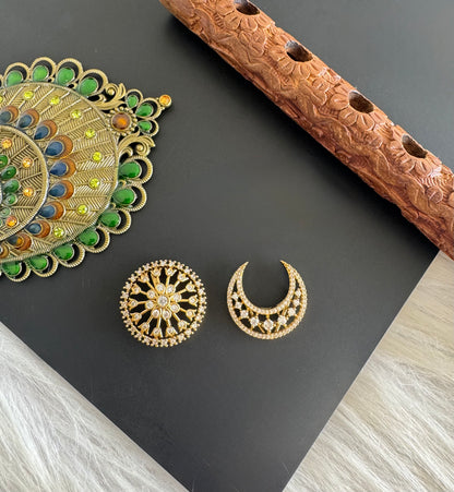 Antique gold tone cz white sun moon hair jewel- Dj-51353