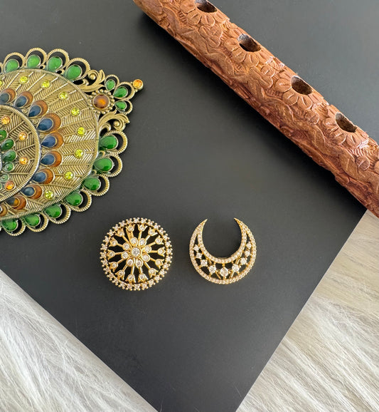 Antique gold tone cz white sun moon hair jewel- Dj-51353