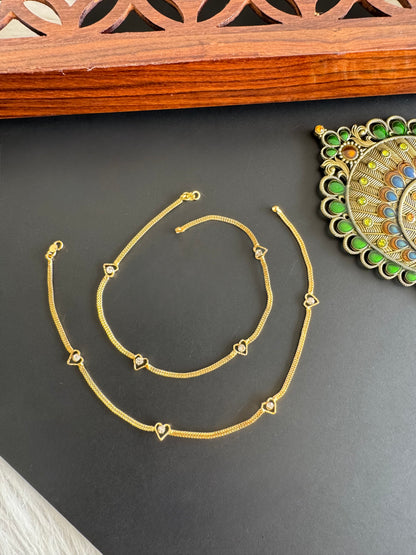 Gold tone 10.5 inches white heart anklets dj-51300