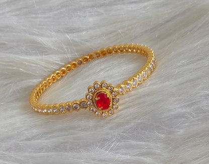 Gold tone AD white red stone diamond look alike bangle/kada(2.10) Dj-54866