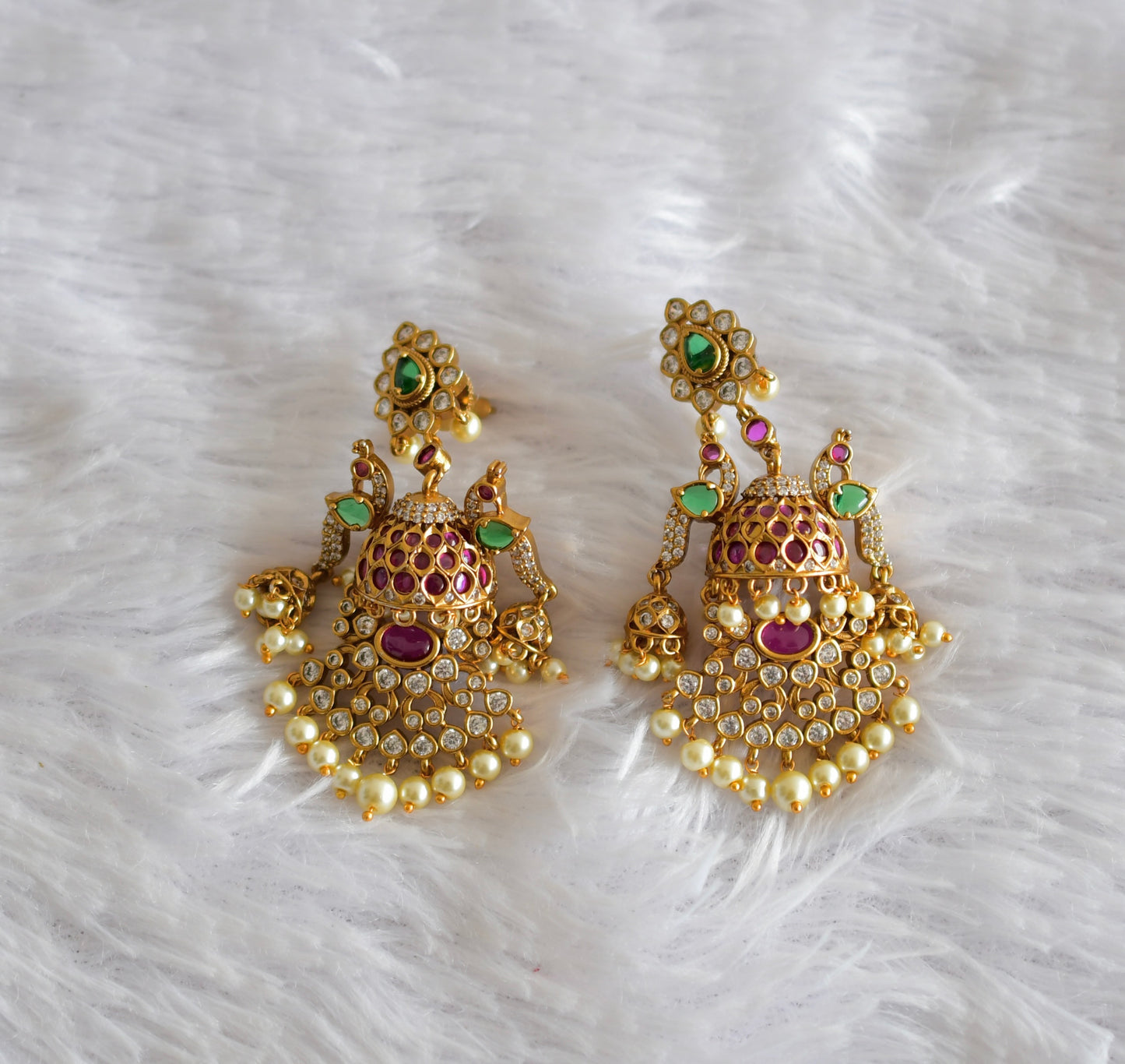 Matte finish kemp-green pearl bali peacock jhumkka dj-51864