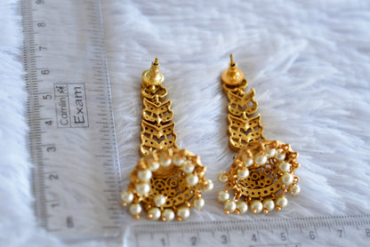 Matte finish cz green pearl long jhumkka dj-52552