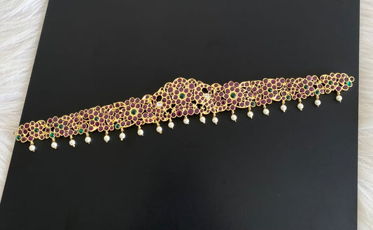 Gold tone precious kemp-green-white pearl peacock waist band dj-54737