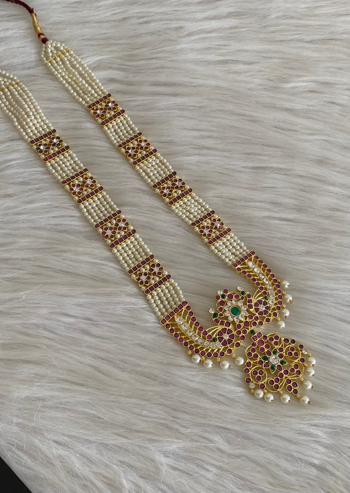Gold tone precious kemp-green-white pearl flower peacock haar dj-55146