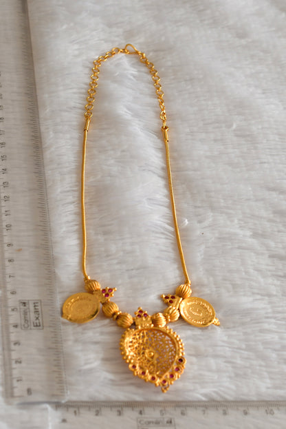 Gold tone AD pink lakshmi coin necklace dj-51845