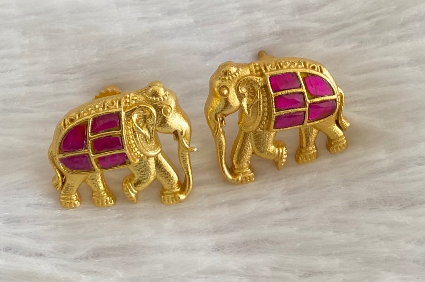 Gold tone pink kundan jadau elephant earrings dj-53533