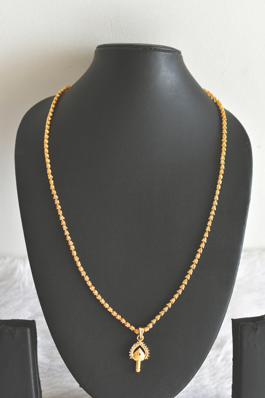 Gold tone 24 inches chain with pink-white stone vel pendant dj-51902