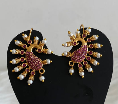 Matte gold pink stone pearl peacock bugadi earrings dj-53667