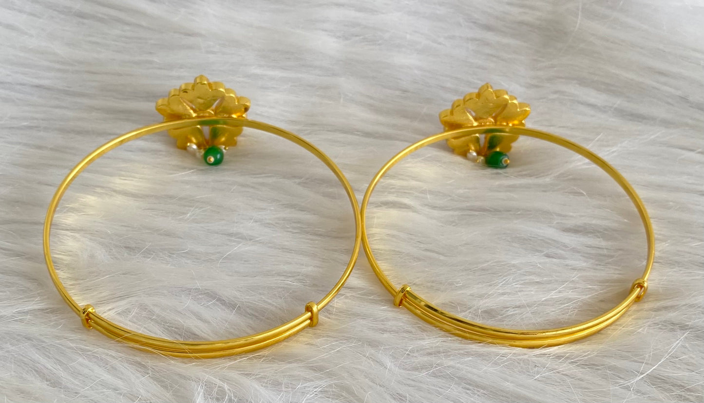 Gold tone kundan jadau kemp-green-white  baju band dj-53840